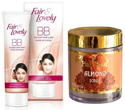 

Pink Root ALMOND SCRUB 100G with FAIR & LOVELY BB INSTANT FAIR LOOK CREAM 40g(Set of 2)