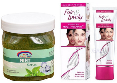

Pink Root MINT GEL SCRUB SCRUB 500ML with FAIR & LOVELY ADVANCED MULTI VITAMIN CREAM 80G(Set of 2)