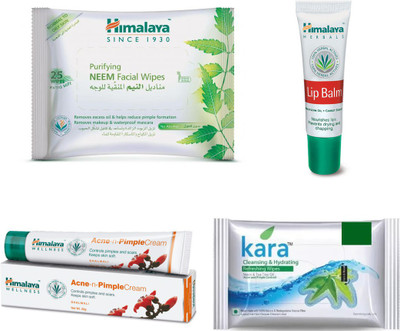 

Himalaya Purifying Neem Facial Wipes, Pimple Cream, Lip Balm, Kara Skin Care Wipes(Set of 4)