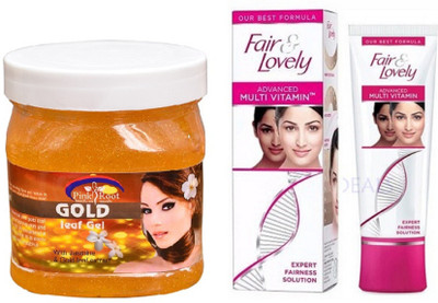 

Pink Root GOLD LEAF GEL 500ML with FAIR & LOVELY ADVANCED MULTI VITAMIN CREAM 80G(Set of 2)