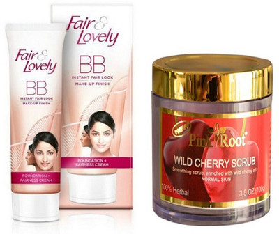 

Pink Root WILD CHERRY SCRUB 100G with FAIR & LOVELY BB INSTANT FAIR LOOK CREAM 40g(Set of 2)