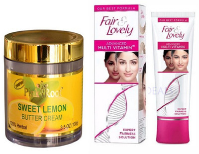 

Pink Root SWEET LEMON SCRUB 100G with FAIR & LOVELY ADVANCED MULTI VITAMIN CREAM 80g(Set of 2)