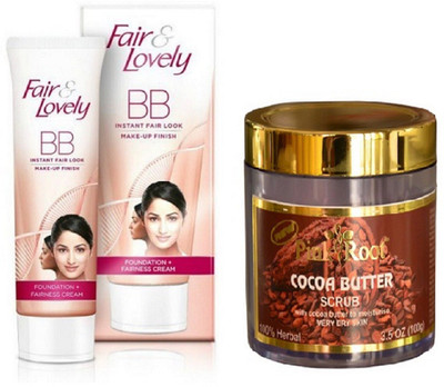 

Pink Root COCOA BUTTER SCRUB 100G with FAIR & LOVELY BB INSTANT FAIR LOOK CREAM 40g(Set of 2)