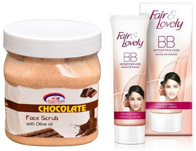 

Pink Root CHOCOLATE SCRUB 500ML with FAIR & LOVELY BB INSTANT FAIR LOOK CREAM 40G(Set of 2)