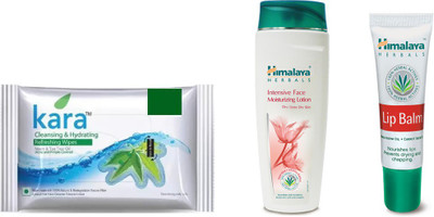 

Himalaya Kara Skin Care Wipes, Intensive Face Moisturizing Lotion, Lip Balm(Set of 4)