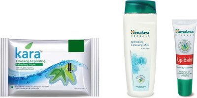 

Himalaya Kara Skin Care Wipes, Refreshing & Cleansing Milk, Lip Balm(Set of 3)