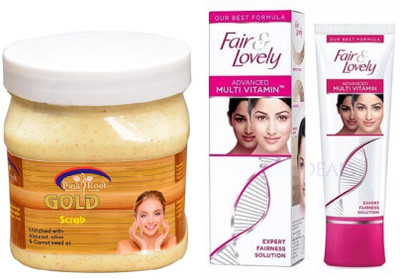 

Pink Root GOLD SCRUB 500ML with FAIR & LOVELY ADVANCED MULTI VITAMIN CREAM 80G(Set of 2)