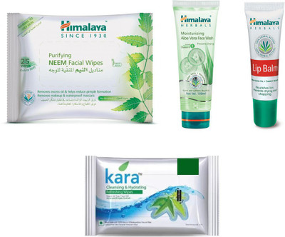 

Himalaya Purifying Neem Facial Wipes, Moisturizing Aloe Vera Face Wash, Lip Balm, Kara Skin Care Wipes(Set of 4)