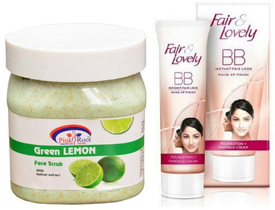 

Pink Root GREEN LEMON SCRUB 500ML with FAIR & LOVELY BB INSTANT FAIR LOOK CREAM 40G(Set of 2)