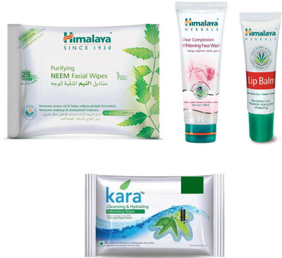 

Himalaya Purifying Neem Facial Wipes, Clear Complexion Whitening Face Wash, Lip Balm, Kara Skin Care Wipes(Set of 4)