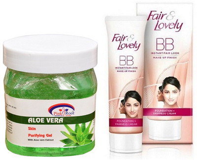 

Pink Root ALOEVERA GEL 500ML with FAIR & LOVELY BB INSTANT FAIR LOOK CREAM 40G(Set of 2)