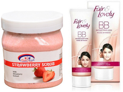 

Pink Root STRAWBERRY SCRUB 500ML with FAIR & LOVELY BB INSTANT FAIR LOOK CREAM 40G(Set of 2)
