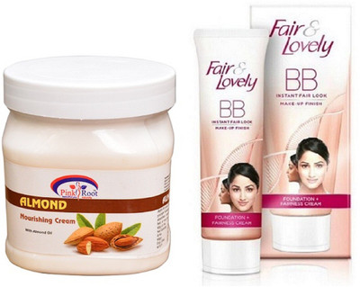 

Pink Root ALMOND CREAM 500ML with FAIR & LOVELY BB INSTANT FAIR LOOK CREAM 40G(Set of 2)