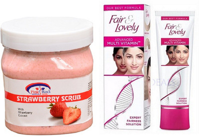 

Pink Root STRAWBERRY SCRUB 500ML with FAIR & LOVELY ADVANCED MULTI VITAMIN CREAM 80G(Set of 2)