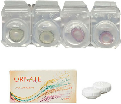ORNATE Green & Voilet Colored Contact Lens 2 Pair with case (0 Power) Monthly Contact Lens(0, Green, Voilet, Pack of 3)