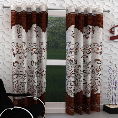 India Furnish 213 cm (7 ft) Polyester Door Curtain (Pack Of 2)(Printed, Brown)