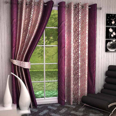 

India Furnish 213 cm (7 ft) Polyester Door Curtain (Pack Of 2)(Printed, Wine)