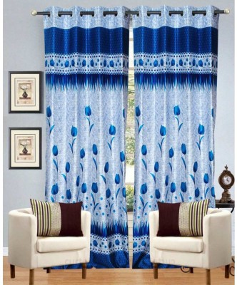 India Furnish 213 cm (7 ft) Polyester Semi Transparent Door Curtain (Pack Of 2)(Floral, Turquoise)
