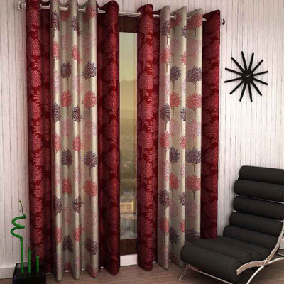 

India Furnish 213 cm (7 ft) Polyester Door Curtain (Pack Of 4)(Floral, Maroon)