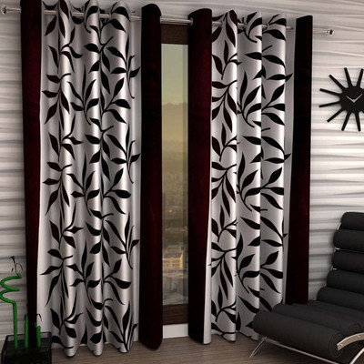 

India Furnish 213 cm (7 ft) Polyester Door Curtain (Pack Of 3)(Floral, Brown)
