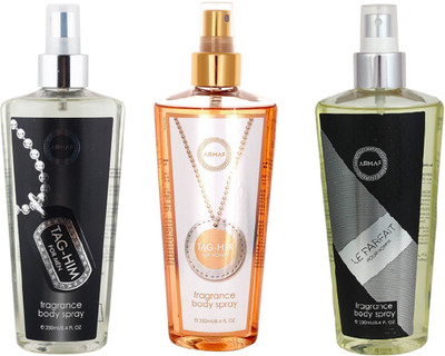 

Armaf Tag him for men 250ml + Tag her for women 250ml + La parfait for men 250ml Body Mist - For Men & Women(750 ml, Pack of 3)