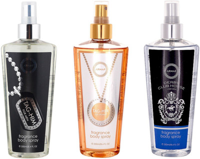

Armaf Taghim for men 250ml + Tagher for women 250ml +Derby club house for men 250ml Body Mist - For Men & Women(750 ml, Pack of 3)