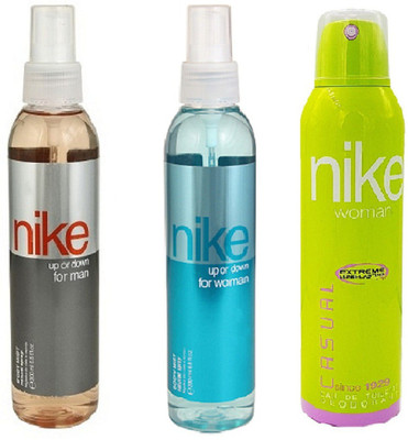 

Nike Up or down for men 200ml + Up or down for women 200ml + Casual deo for women 200ml Body Mist - For Men & Women(600 ml, Pack of 3)