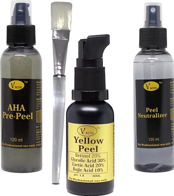 

VACOS Yellow Peel Retinol 20%, Glycolic Acid 30%, Lactic Acid 20%, Kojic Acid 10% 30 ml with Pre Peel Neutralizer Brush Chemical Peel(30 ml)
