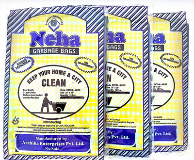 

Neha Biodegradable Garbage Bags (Extra Large) Size 28 inch x 36 inch 3 Packs (48 BAGS) XL 200-220 L Garbage Bag(Pack of 48)