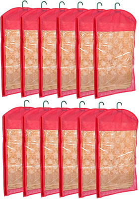 KUBER INDUSTRIES Designer Hanging Saree Cover In Non Woven Material Set of 12 Pcs (With Hanger) COMBVASCO06(Pink)