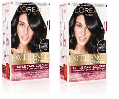 

L'Oreal Paris Excellence Crème Hair Color, 1 Black (Pack of 2) Hair Color(1 Black)