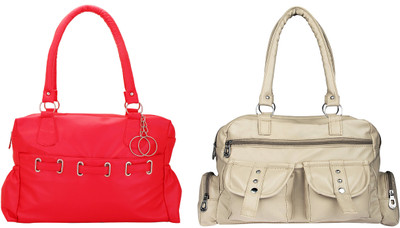 

Lady bar Shoulder Bag(Beige, Red)
