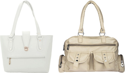 Lady bar Shoulder Bag(Beige, White)