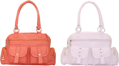 

Lady bar Shoulder Bag(White, Pink), Pink;white
