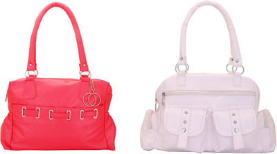 

Lady bar Shoulder Bag(White, Pink), Pink;white