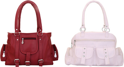 

Lady bar Shoulder Bag(White, Maroon), Maroon;white