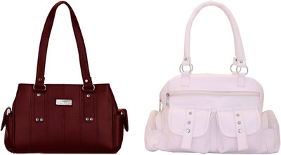 

Lady bar Shoulder Bag(White, Maroon), Maroon;white