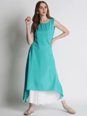 Rangmanch by Pantaloons Women Solid Straight Kurta(Green)