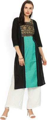 Aurelia Women Printed Straight Kurta(Black) Aurelia Women Printed Straight Kurta(Black)