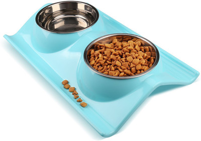 

Sri High Quality Stainless Steel Double Food And Water Bowl Safety Healthy Food Bowl For Cat/Puppy-Small (Blue) Round Plastic Pet Bowl(150 ml Blue)