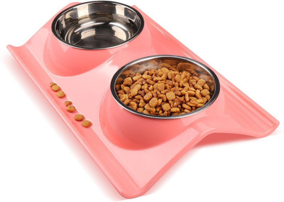 

Sri High Quality Stainless Steel Double Food And Water Bowl Safety Healthy Food Bowl For Cat/Puppy-Small (Pink) Round Plastic Pet Bowl(150 ml Pink)