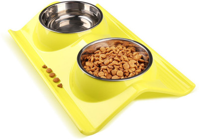 

Sri High Quality Stainless Steel Double Food And Water Bowl Safety Healthy Food Bowl For Cat/Puppy-Small (Yellow) Round Plastic Pet Bowl(150 ml Yellow)