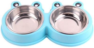 

Sri High Quality Stainless Steel Double Food And Water Bowl Safety Healthy Food Dish For Cat/Puppy- X-Small (Blue) Round Plastic Pet Bowl(100 ml Blue)