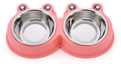 

Sri High Quality Stainless Steel Double Food And Water Bowl Safety Healthy Food Dish For Cat/Puppy- X-Small (Pink) Round Plastic Pet Bowl(100 ml Pink)