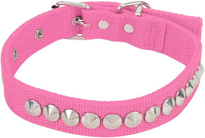 

SRI Adjustable Nylon Silk Dog Collar 1 Inch With Silver Spike Studs Dog Everyday Collar(, Pink