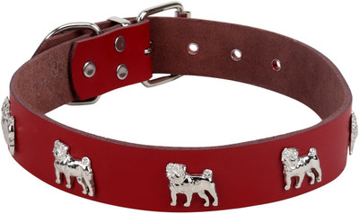 SRI Adjustable Dog Collar With Dog Shape Metal Stud- 3 CM Dog Everyday Collar(, Red