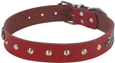 

SRI Adjustable Dog Collar 1.1 Inch With Golden Cone Studs Dog Everyday Collar(, Red