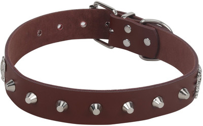

SRI Adjustable Dog Collar 1.1 Inch With Triangular Metal Rivet Studs Design Dog Everyday Collar(, Brown