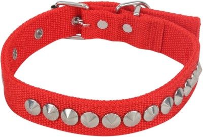 

SRI Adjustable Nylon Silk Dog Collar 1 Inch With Silver Spike Studs Dog Everyday Collar(, Red