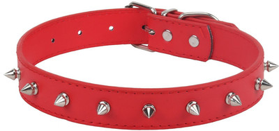SRI Adjustable Dog Collar 3 cm with Metal Studs Dog & Cat Everyday Collar(, Red